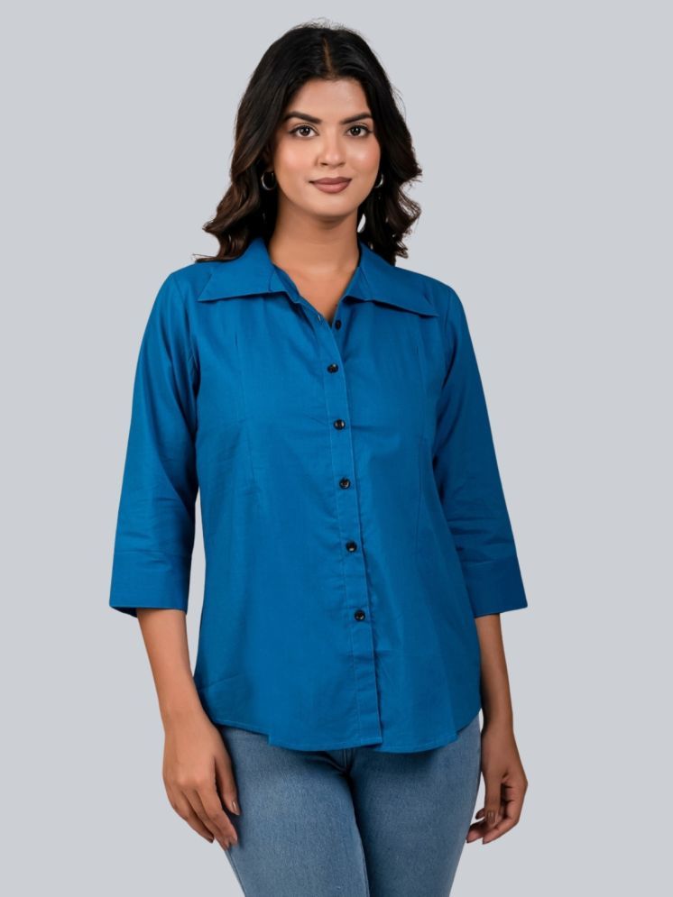     			FABISHO Turquoise Cotton Blend Women's Shirt Style Top ( Pack of 1 )