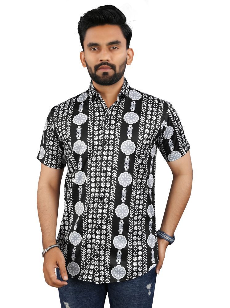     			Fashionfricks Elastane Regular Fit Printed Half Sleeves Men's Casual Shirt - Black ( Pack of 1 )