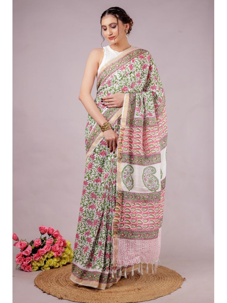     			NOITAERCPR Pack of 1 Cotton Printed Saree With Blouse Piece ( Beige )