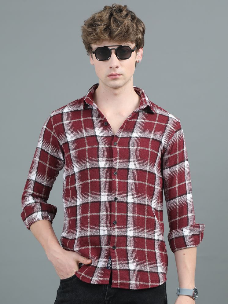     			Paul Street Cotton Blend Regular Fit Checks Full Sleeves Men's Casual Shirt - Maroon ( Pack of 1 )