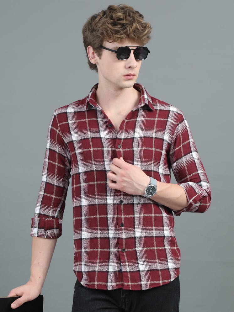     			Paul Street Cotton Blend Regular Fit Checks Full Sleeves Men's Casual Shirt - Maroon ( Pack of 1 )