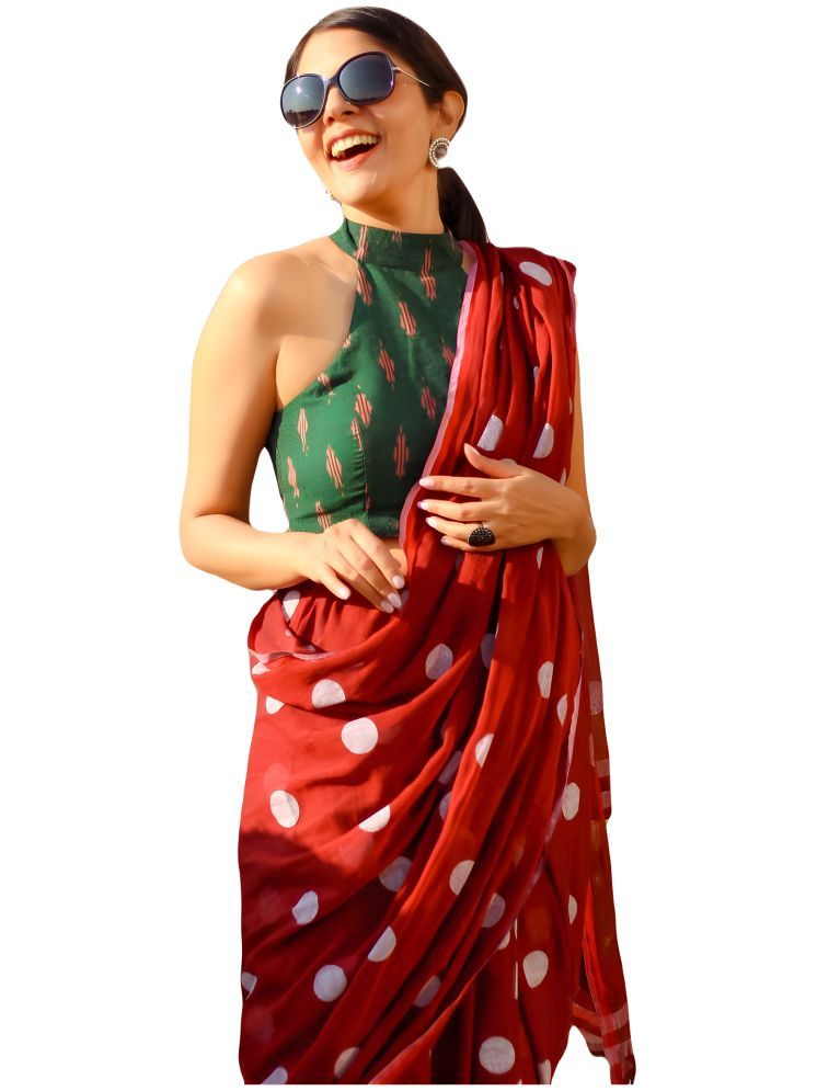     			Sidhidata Pack of 1 Cotton Blend Printed Saree With Blouse Piece ( Red )