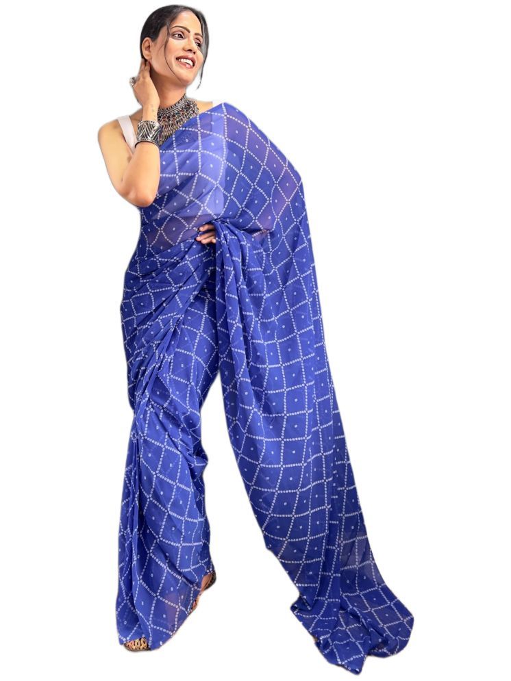     			Sidhidata Pack of 1 Georgette Printed Saree With Blouse Piece ( Blue )