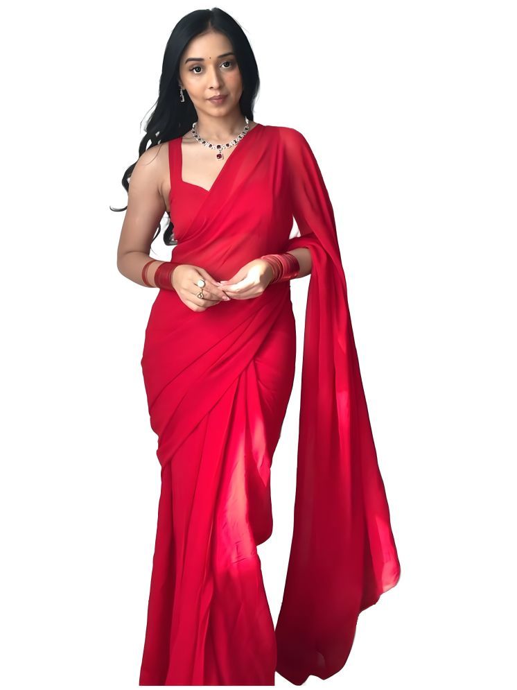     			Sidhidata Pack of 1 Georgette Solid Saree With Blouse Piece ( Red )