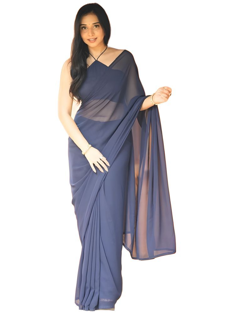     			Sidhidata Pack of 1 Georgette Solid Saree With Blouse Piece ( Navy Blue )