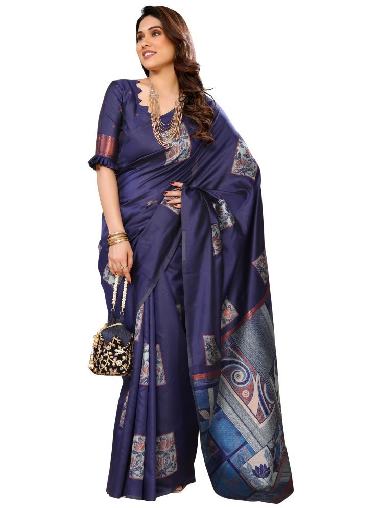     			Sidhidata Pack of 1 Jacquard Printed Saree With Blouse Piece ( Navy Blue )