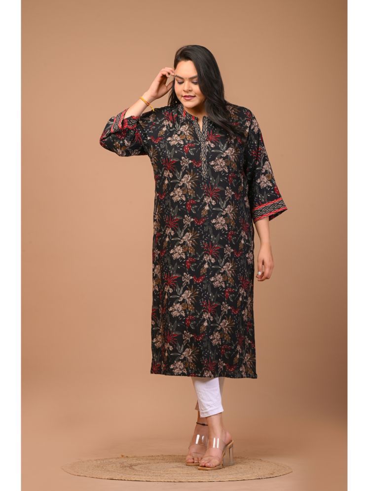     			Swasti Pack of 1 Cotton Blend Printed Straight Women's Kurti - ( Black )