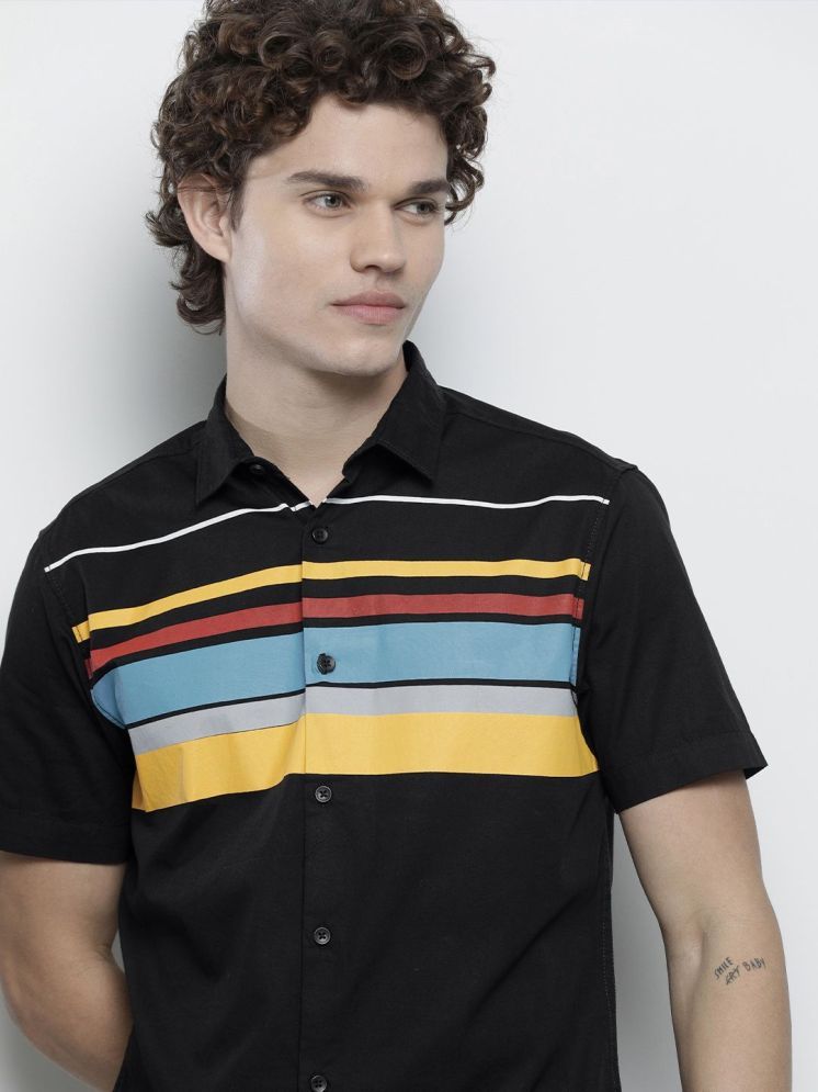     			The Indian Garage Co Men Black & Yellow Comfort Horizontal Striped Cotton Shirt