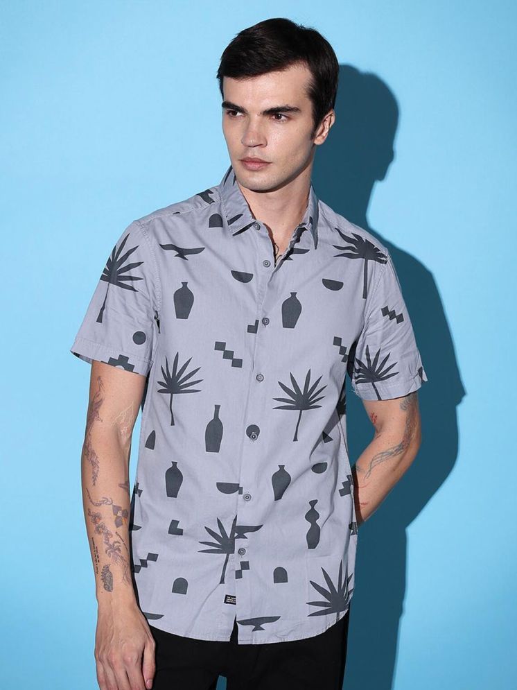     			The Indian Garage Co Grey Slim Fit Conversational Printed Cotton Casual Shirt