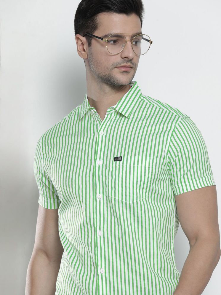     			The Indian Garage Co Men Green Comfort Striped Cotton Casual Shirt