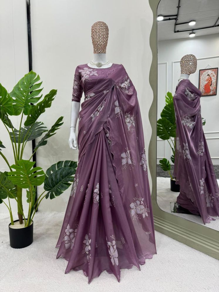     			A.G.MG FASHION Pack of 1 Organza Embroidered Saree With Blouse Piece ( Lavender )