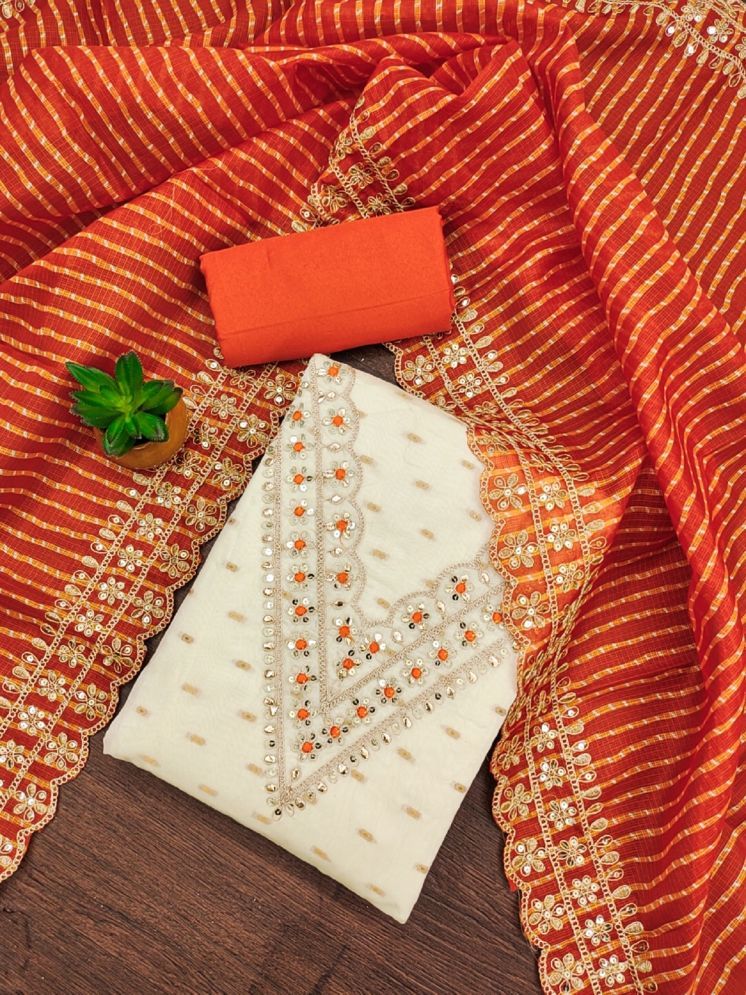     			A TO Z CART Unstitched Chanderi Embellished Dress Material - Orange ( Pack of 1 )