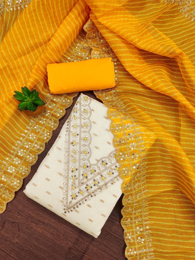     			Aika Unstitched Chanderi Embroidered Dress Material - Yellow ( Pack of 1 )