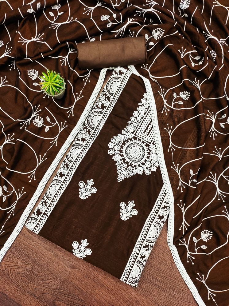     			Aika Unstitched Silk Embroidered Dress Material - Brown ( Pack of 1 )