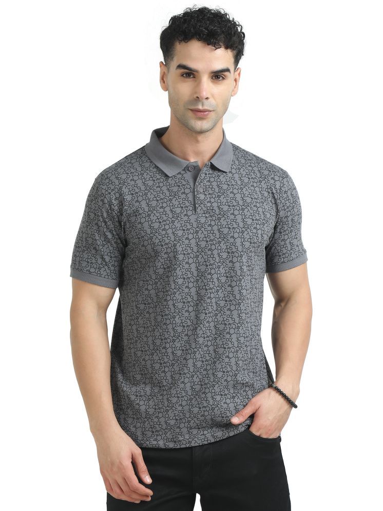     			Cool Colors Pack of 1 Cotton Regular Fit Printed Half Sleeves Men's Polo T Shirt ( Dark Grey )