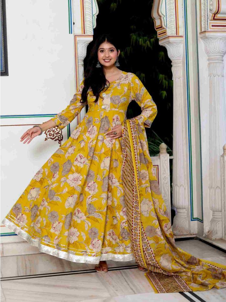     			Doriyaan Pack of 1 Cotton Printed Anarkali Women's Kurti - ( Yellow )