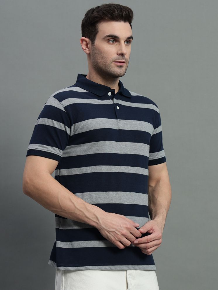     			GET GOLF Pack of 1 Cotton Blend Regular Fit Striped Half Sleeves Men's Polo T Shirt ( Navy Blue )