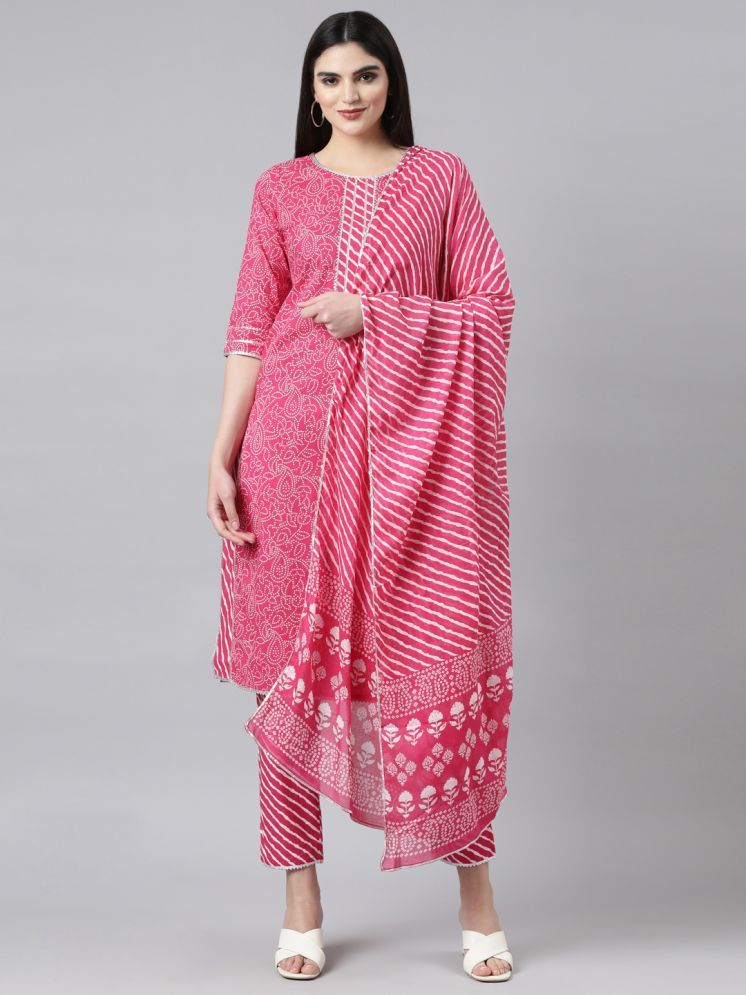     			Samhitas Cotton Printed Kurti With Salwar Women's Stitched Salwar Suit - Pink ( Pack of 1 )