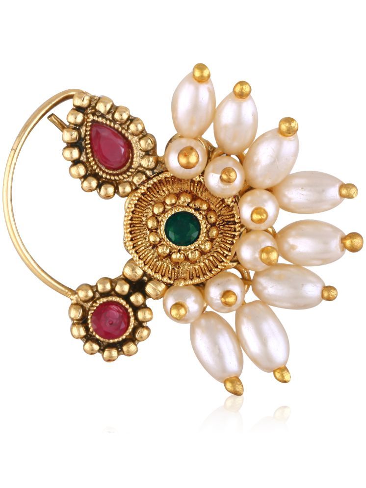     			Vivastri's Premium Semicircle Shaped Gold Plated Alloy Made Multi Coloured With RICE Pearl Beaded Nath -VIVA1294NTH-PRESS-MULTI