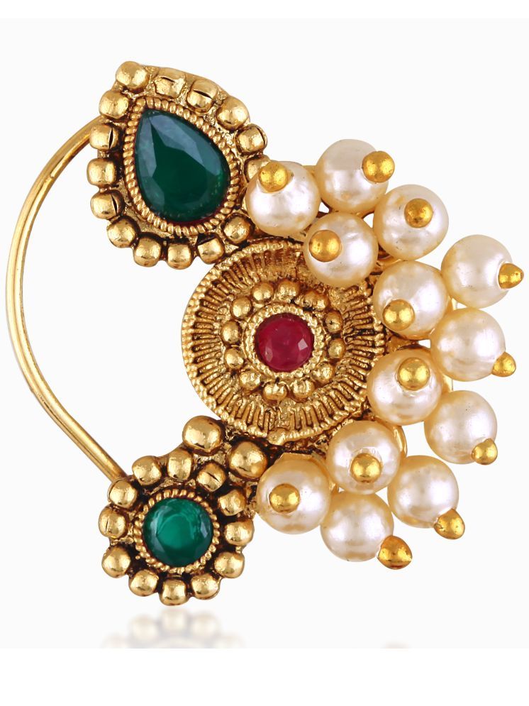     			Vivastri's Premium Semicircled Shaped Multi Coloured White Pearl Beaded Nath For Womens & Gilrs-VIVA1298NTH-PRESS-MULTI