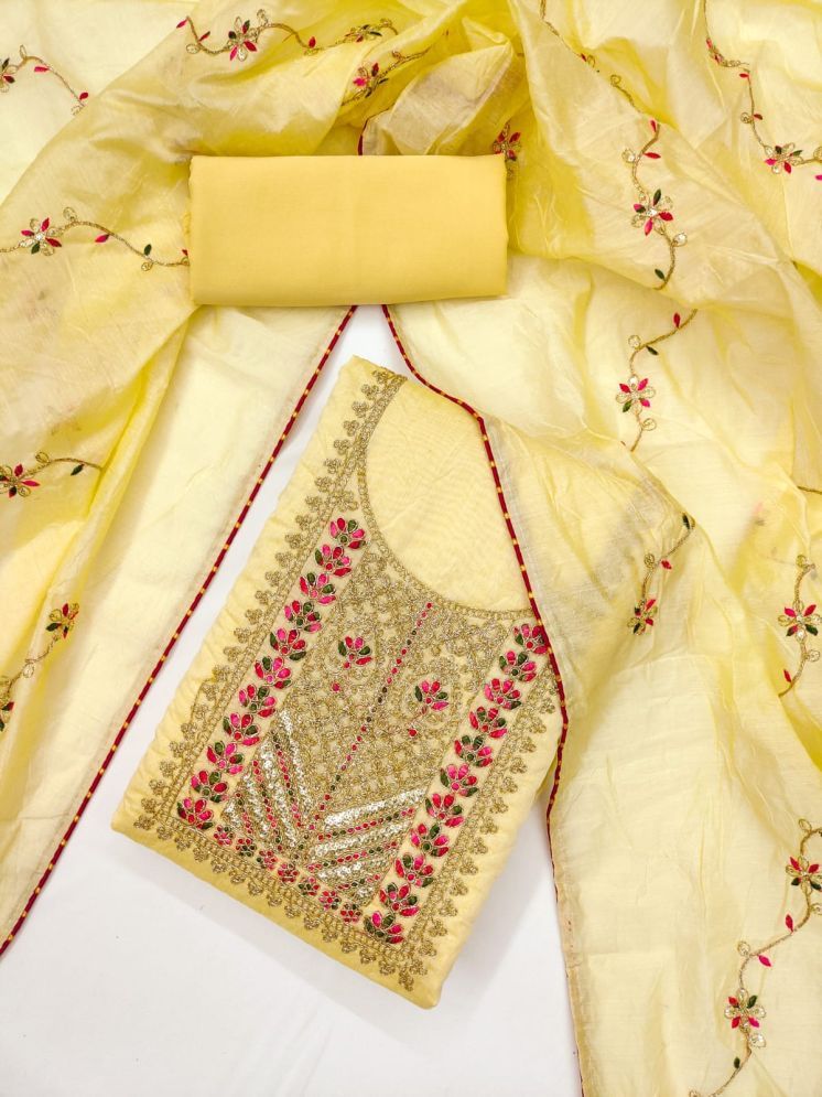     			ALSHOP Unstitched Chanderi Embroidered Dress Material - Yellow ( Pack of 1 )