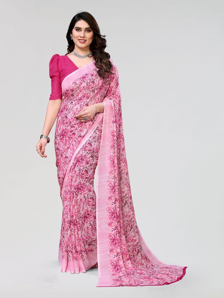     			ANAND SAREES Pack of 1 Georgette Printed Saree With Blouse Piece ( Pink )