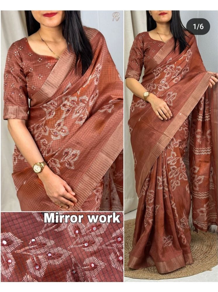     			Bhuwal Fashion Pack of 1 Cotton Silk Printed Saree With Blouse Piece ( Brown )