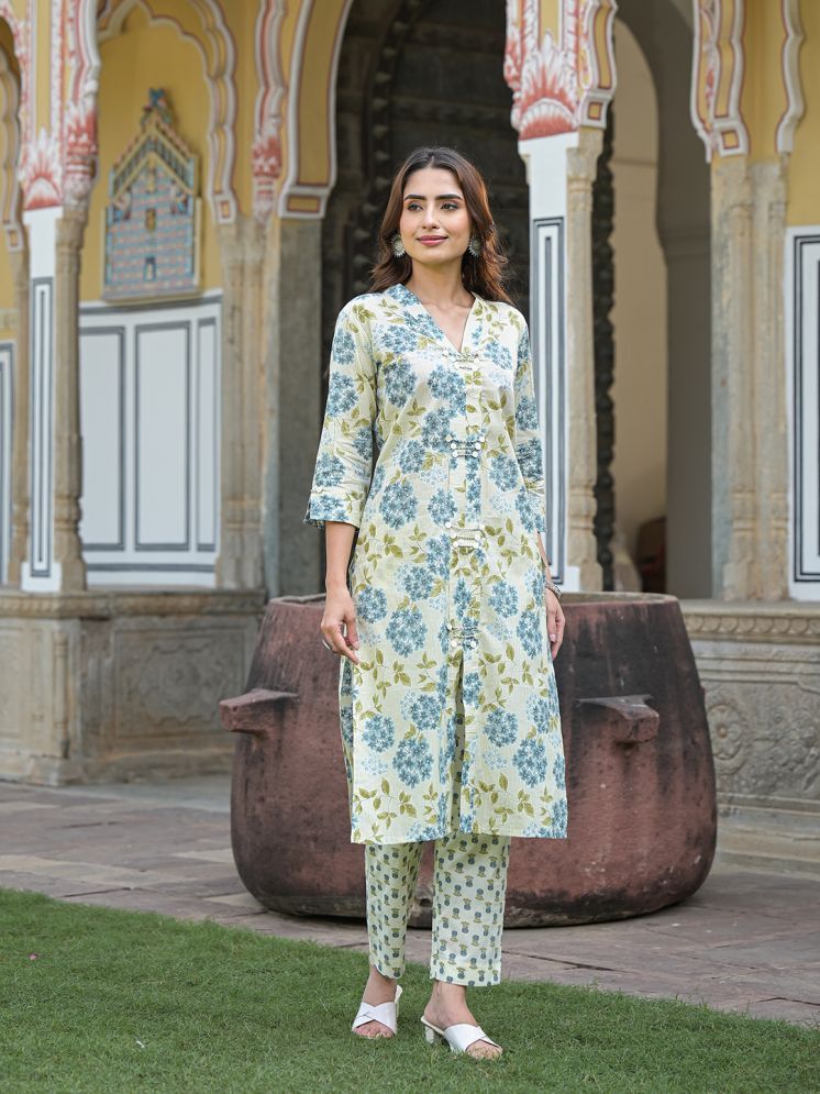     			Divena Cotton Printed Kurti With Pants Women's Stitched Salwar Suit - Green ( Pack of 1 )