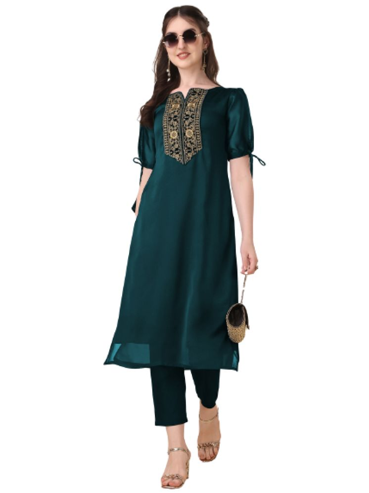     			GOROLY Pack of 1 Silk Blend Embroidered Flared Women's Kurti - ( Green )