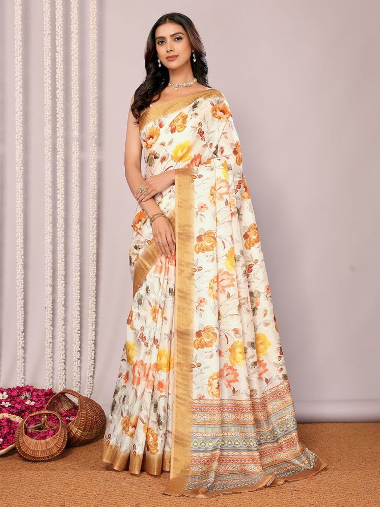     			Janasya Pack of 1 Chanderi Printed Saree With Blouse Piece ( Beige )