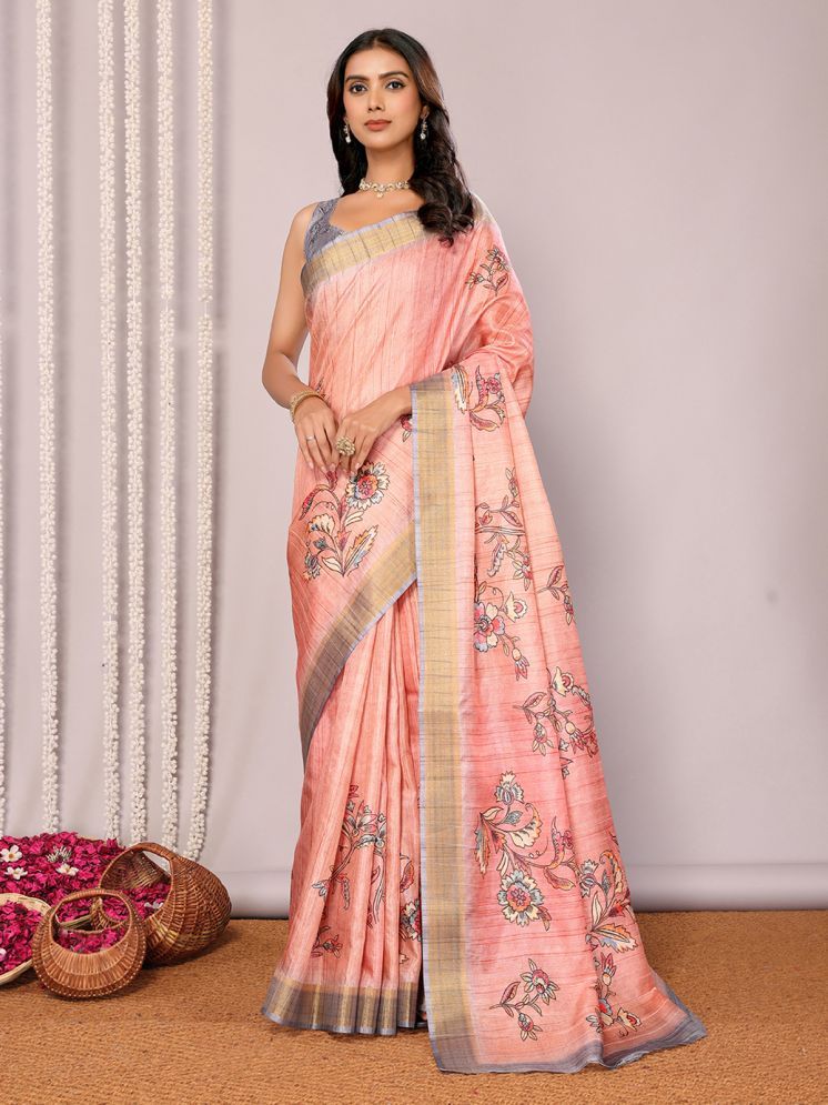     			Janasya Pack of 1 Chanderi Printed Saree With Blouse Piece ( Peach )