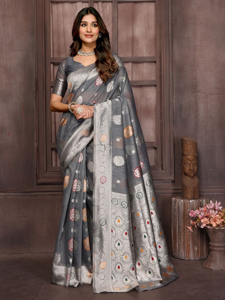     			Janasya Pack of 1 Cotton Blend Embellished Saree With Blouse Piece ( Grey )