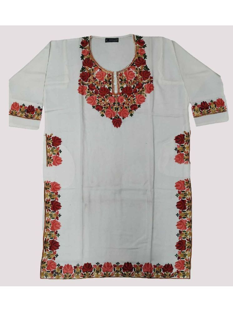     			KASHMIRI Pack of 1 Woollen Embroidered Phiran Women's Kurti - ( White )