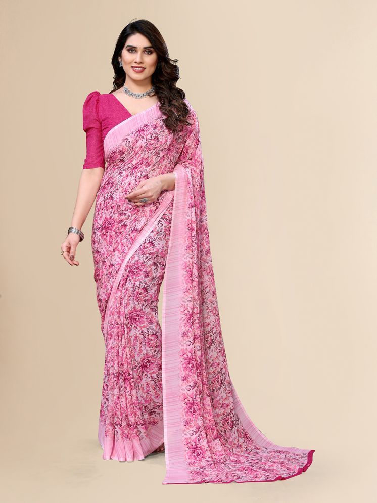     			Kashvi Sarees Pack of 1 Georgette Printed Saree With Blouse Piece ( Pink )