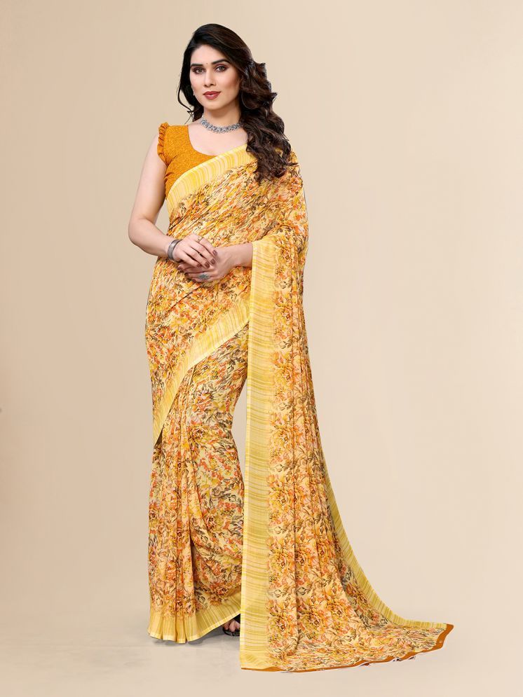     			Kashvi Sarees Pack of 1 Georgette Printed Saree With Blouse Piece ( Yellow )