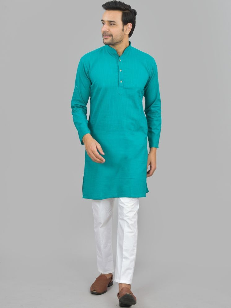     			QuaClo Blue Cotton Blend Men's Regular Kurta ( Pack of 1 )