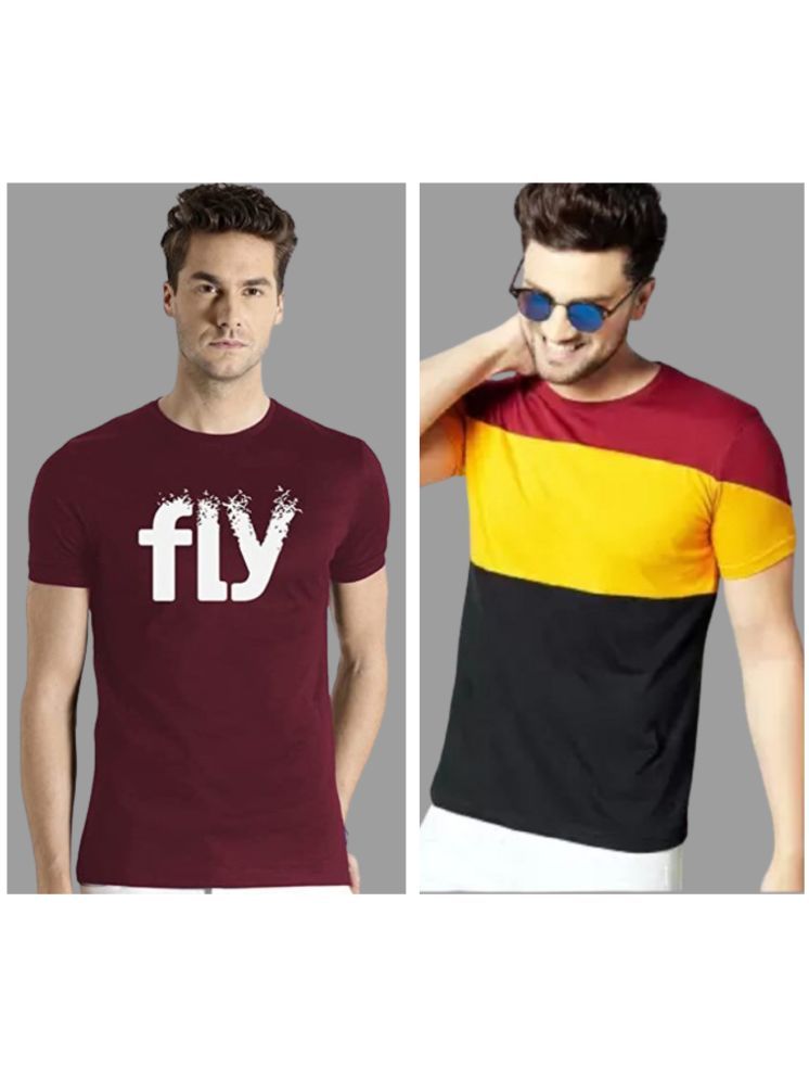     			attitude start of fashion Polyester Regular Fit Printed Half Sleeves Men's Round T-Shirt - Maroon ( Pack of 2 )