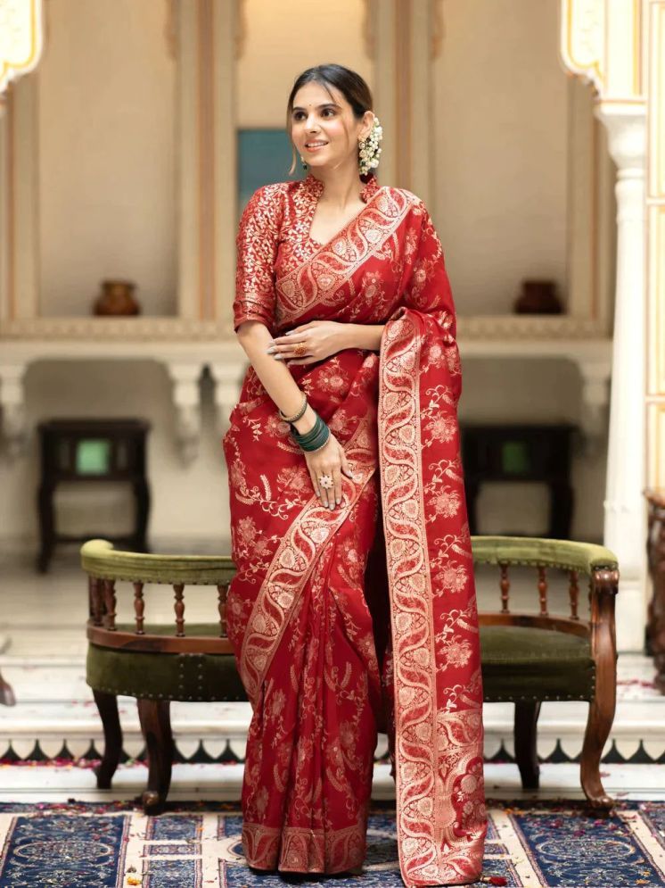     			fab woven Pack of 1 Banarasi Silk Woven Saree With Blouse Piece ( Red )