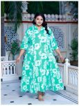 Swasti Green A-line Cotton Blend Women's Semi Stitched Ethnic Gown ( Pack of 1 )