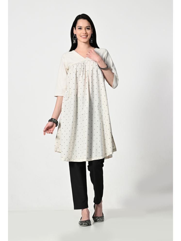     			AMBI Pack of 1 Cotton Blend Printed A-line Women's Kurti - ( Cream )