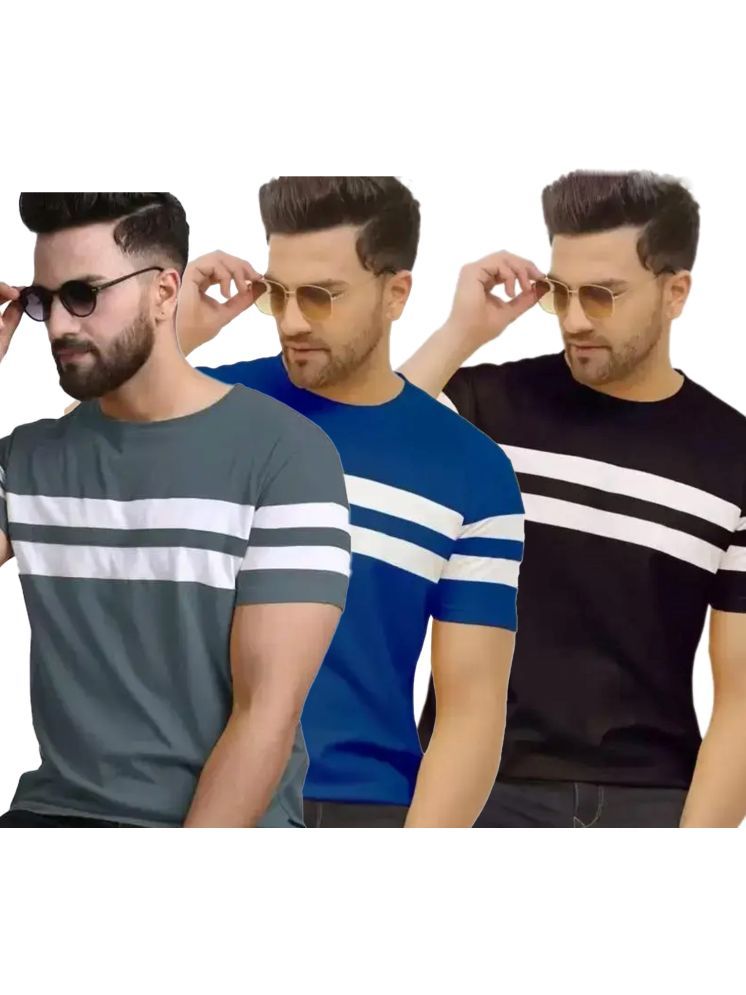     			Ayvina Cotton Blend Regular Fit Striped Half Sleeves Men's Round T-Shirt - Multicolor1 ( Pack of 3 )