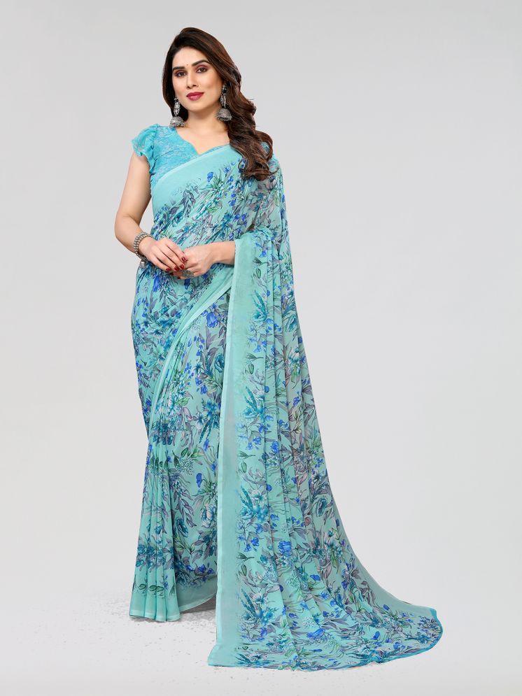     			Kashvi Sarees Pack of 1 Georgette Printed Saree With Blouse Piece ( LightBLue )