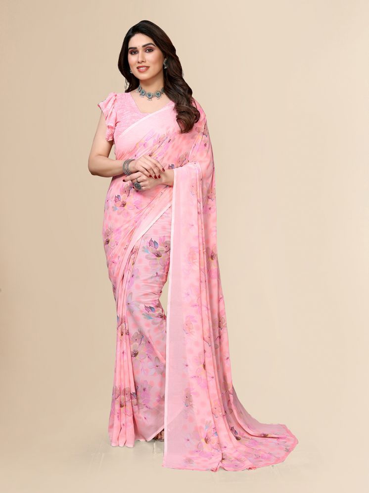     			Kashvi Sarees Pack of 1 Georgette Printed Saree With Blouse Piece ( Pink )