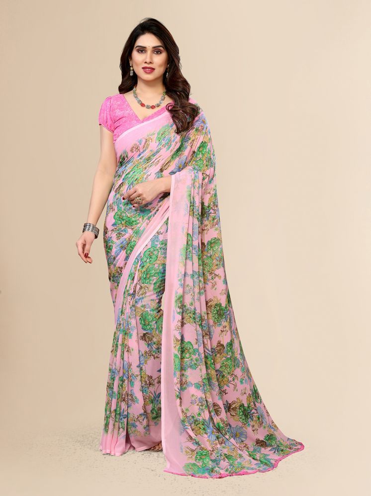     			Kashvi Sarees Pack of 1 Georgette Printed Saree With Blouse Piece ( Pink )