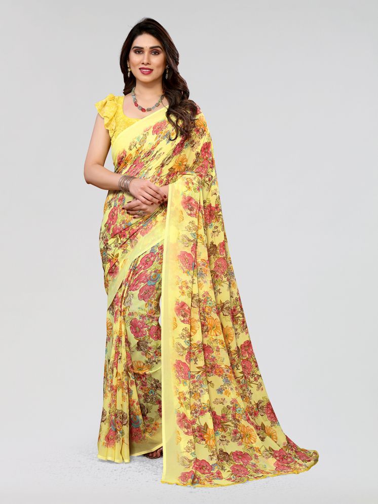     			Kashvi Sarees Pack of 1 Georgette Printed Saree With Blouse Piece ( Yellow )