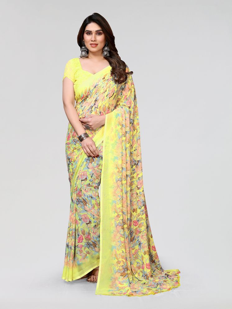     			Kashvi Sarees Pack of 1 Georgette Printed Saree With Blouse Piece ( Yellow )