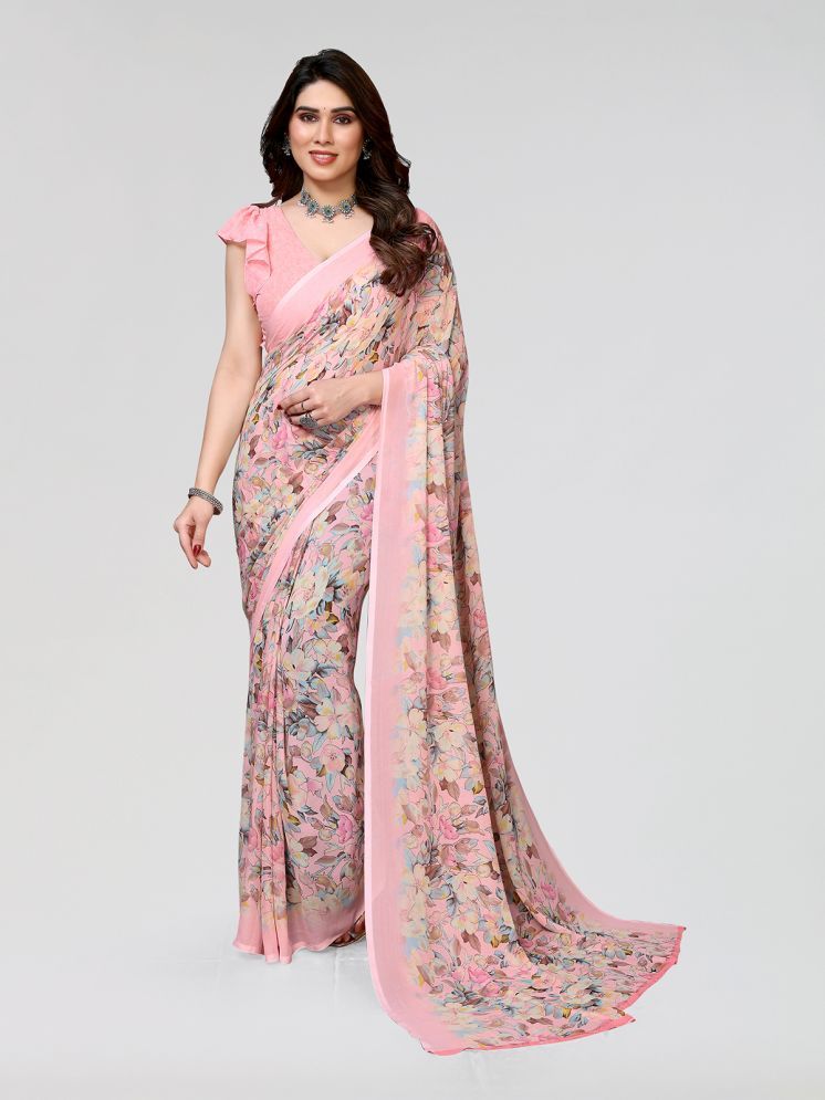     			Kashvi Sarees Pack of 1 Georgette Printed Saree With Blouse Piece ( Pink )