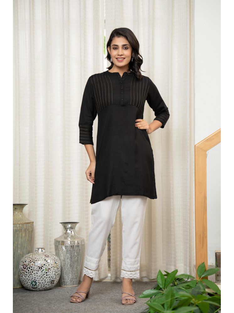     			Kurta Pack of 1 Rayon Striped Straight Women's Kurti - ( Black )