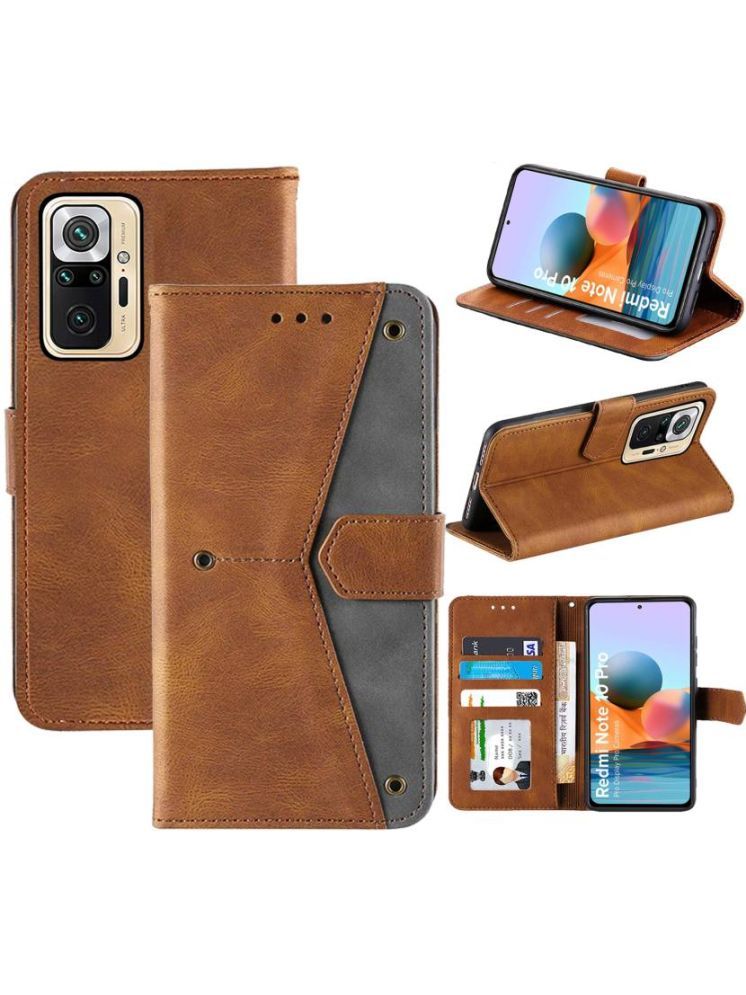     			Masque Brown Flip Cover Artificial Leather Compatible For REDMI Note 10 Pro ( Pack of 1 )