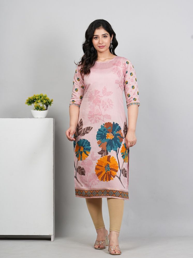     			RIAANA Pack of 1 Cotton Printed Straight Women's Kurti - ( Pink )